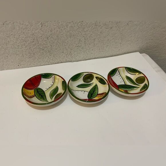 Pampered Chef Small Oil/Serving Bowls Hand Painted  Bright Colors Set of 3 G22 - Picture 1 of 6